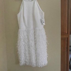 Aidan White Spaghetti Strap Fringe bottom Dress